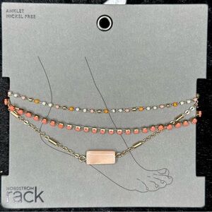 Nordstrom Rack Gold and Coral Anklet Trio
